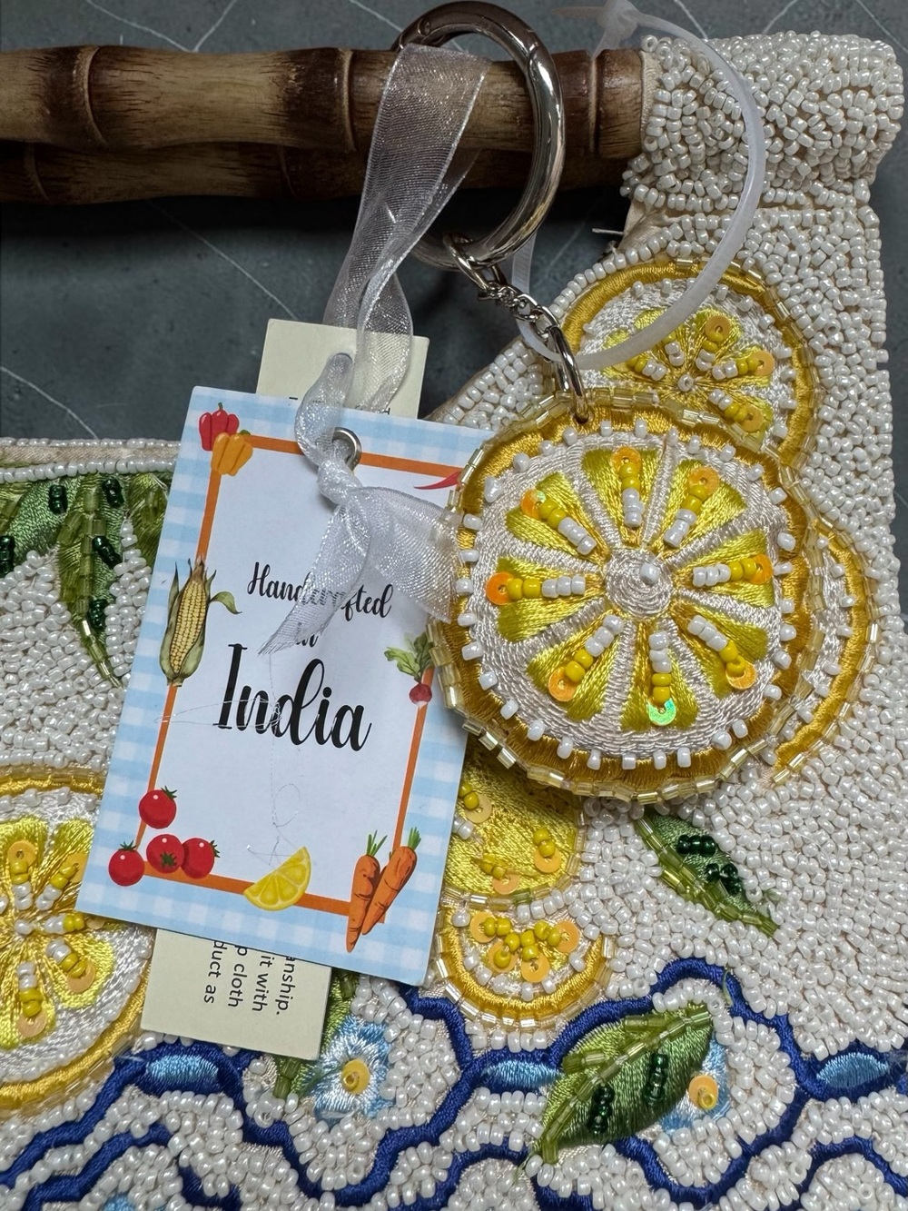 Handcrafted In India Beaded Handbag With Lemon Design NWT - Picture 5 of 5